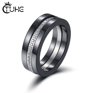 2pcs/Set Ceramic Rings For Women with 1 Row Crystal Wedding Party Sexy Ring