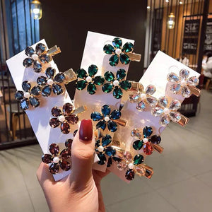 2pcs/Set Shining Crystal Flower Hairpins Sweet Hair Clips Barrettes Headband
