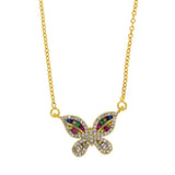 CZ Butterfly Charms Necklace High CZ Paved Sparking Bling Jewelry