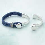2pcs Silver 5mm Round Leather Heart Half Bangles DIY Hooks Clasp Bracelets