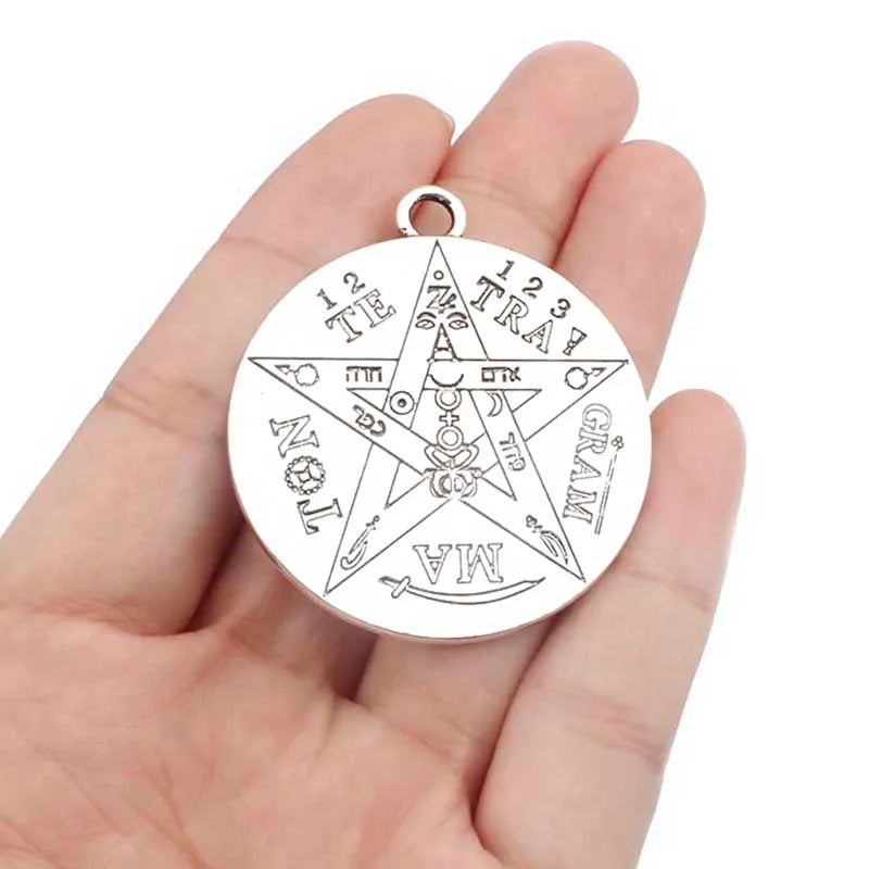 2pcs Silver Large Tetragrammaton Pentagram Charms Pendant Necklace Talisman