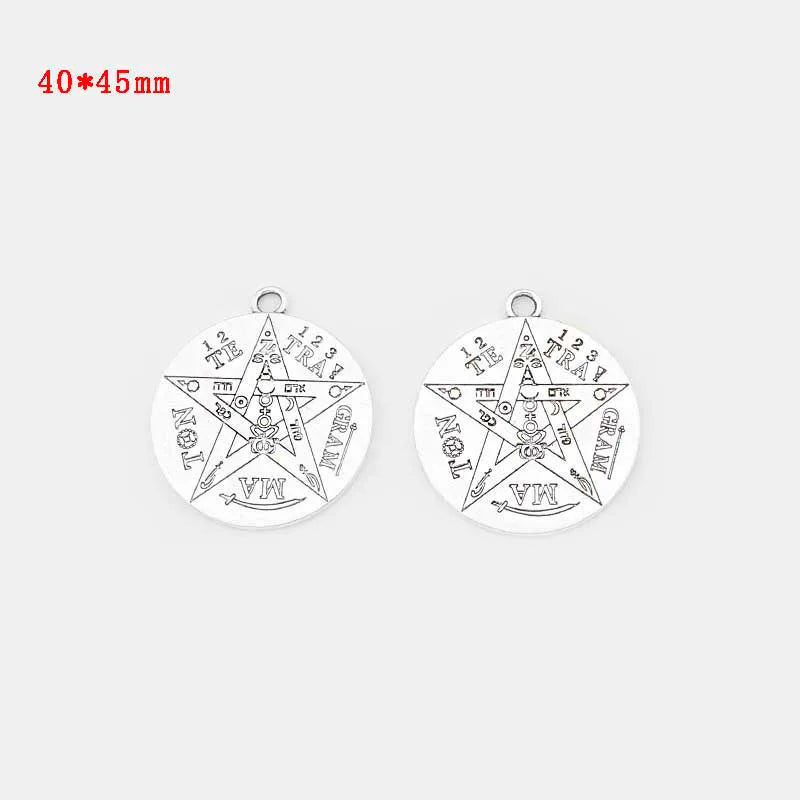 2pcs Silver Large Tetragrammaton Pentagram Charms Pendant Necklace Talisman