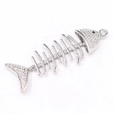 2pcs Rhinestone Fish Skeleton Pendant DIY Charm Necklace Earrings