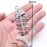 2pcs Rhinestone Fish Skeleton Pendant DIY Charm Necklace Earrings