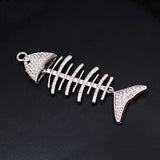 2pcs Rhinestone Fish Skeleton Pendant DIY Charm Necklace Earrings