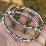 Silver Plated Adjustable Bamboo Bangle Bracelet for Women