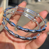 Silver Plated Adjustable Bamboo Bangle Bracelet for Women