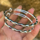 Silver Plated Adjustable Bamboo Bangle Bracelet for Women