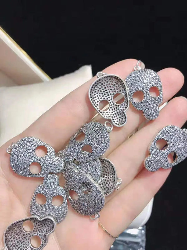 2pcs Silver Plated Micro Skull Pendant Chain Necklace