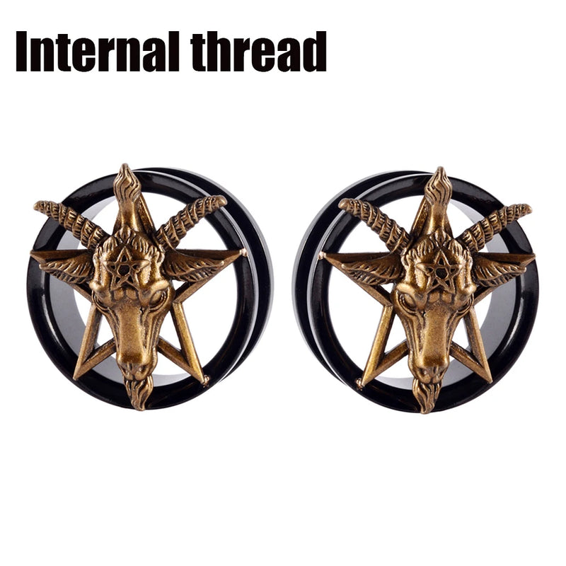 2pcs Stainless Steel Sheep Deer Head Ear Tunnels Gauge Piercing