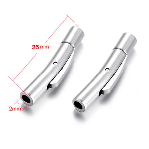 2pcs Stainless Steel Bayonet Clasp PushLock Lace Buckle Leather Cord Clasps