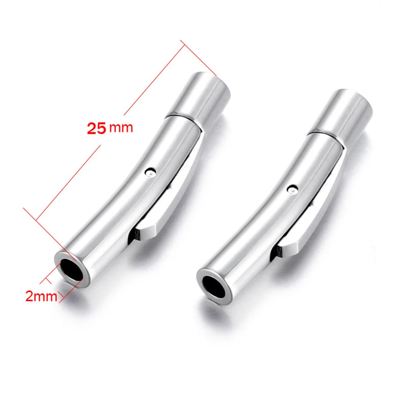 2pcs Stainless Steel Bayonet Clasp PushLock Lace Buckle Leather Cord Clasps