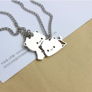 Stainless Steel Cat Necklace Couple Lover Matching Pendants Necklace