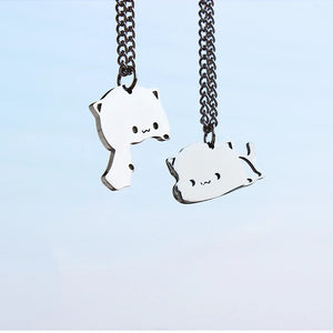 Stainless Steel Cat Necklace Couple Lover Matching Pendants Necklace