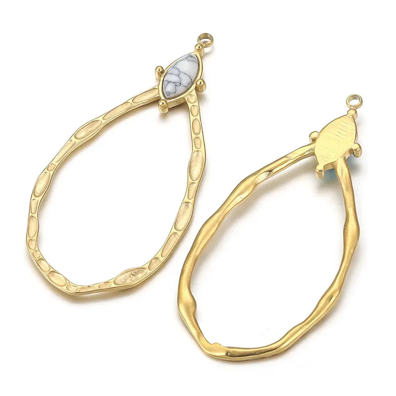 2pcs Oval Stone Pendants for Earrings Necklace Charms
