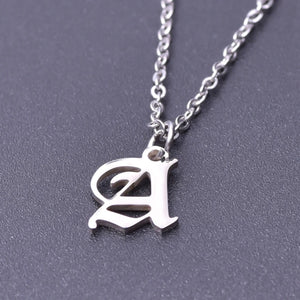 Stainless Steel Initial Necklace Old English Pendant Letter Statement Gift