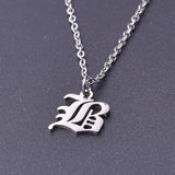 Stainless Steel Initial Necklace Old English Pendant Letter Statement Gift