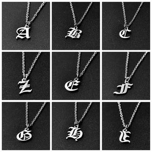 Stainless Steel Initial Necklace Old English Pendant Letter Statement Gift