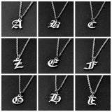 Stainless Steel Initial Necklace Old English Pendant Letter Statement Gift