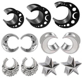 2pcs Stainless Steel Moon Star Ear Plugs 8-16mm