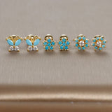 Turquoise Stud Earrings Stainless Steel Piercing Screw Wedding Jewelry