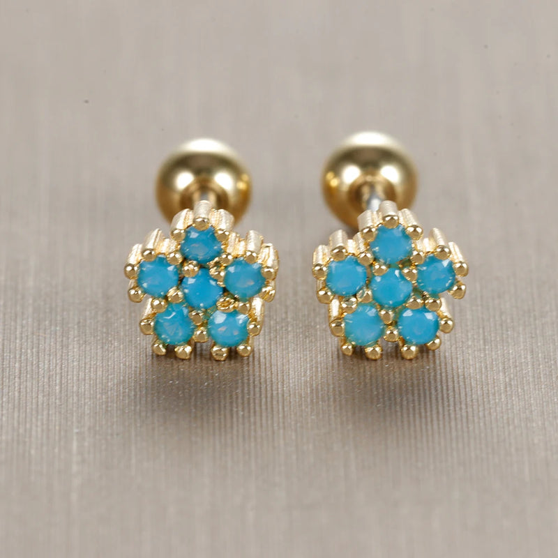 Turquoise Stud Earrings Stainless Steel Piercing Screw Wedding Jewelry