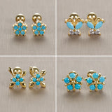 Turquoise Stud Earrings Stainless Steel Piercing Screw Wedding Jewelry