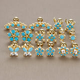 Turquoise Stud Earrings Stainless Steel Piercing Screw Wedding Jewelry