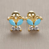Turquoise Stud Earrings Stainless Steel Piercing Screw Wedding Jewelry