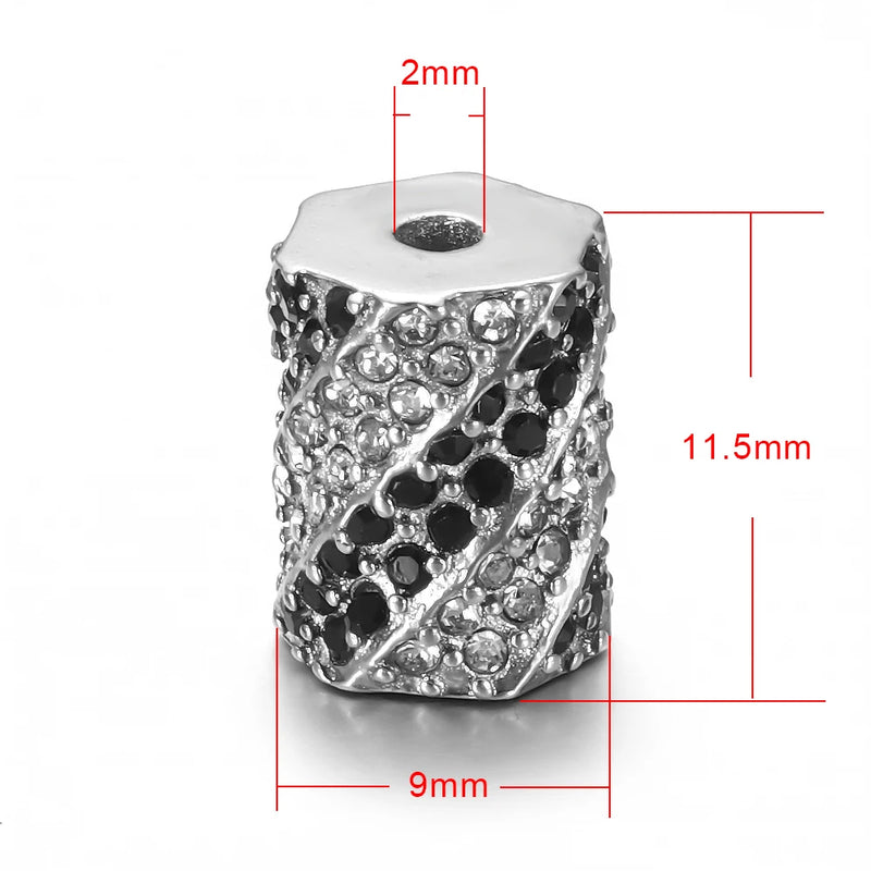 2pcs Stainless Steel Spacer 2mm Small Hole with Zircon Stone Charm Slider