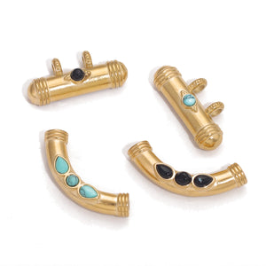 2pcs Stainless Steel 18K Stone Bend Beads Charms Pendant DIY Jewelry Making