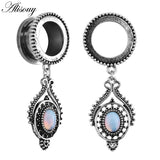 2pcs Opal Pendant Pulley Ear Plugs Stainless Steel