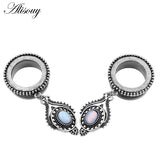 2pcs Opal Pendant Pulley Ear Plugs Stainless Steel