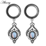 2pcs Opal Pendant Pulley Ear Plugs Stainless Steel