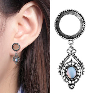 2pcs Opal Pendant Pulley Ear Plugs Stainless Steel