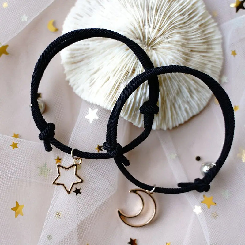 Star Moon Magnetic Couple Bracelet Set Rope Chain Friendship Jewelry