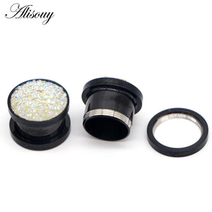2pcs Steel Ear Plugs Flesh 8-16mm Crystal Ear Stretcher Ear Gauge Piercings