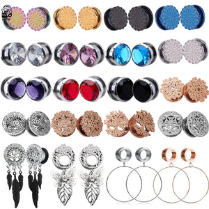 2pcs Steel Screw Ear Gauges Double Flesh Stretcher Jewelry Crystal CZs