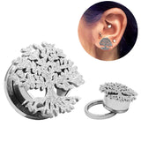 2pcs Steel Screw Ear Gauges Double Flesh Stretcher Jewelry Crystal CZs
