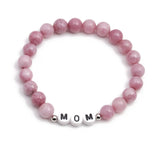 2pcs Pink Stone Bracelets for Mom Mama - 8mm Elastic Cord Yoga Bangels