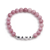 2pcs Pink Stone Bracelets for Mom Mama - 8mm Elastic Cord Yoga Bangels