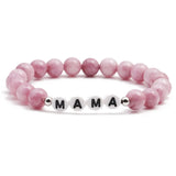 2pcs Pink Stone Bracelets for Mom Mama - 8mm Elastic Cord Yoga Bangels
