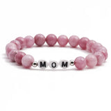 2pcs Pink Stone Bracelets for Mom Mama - 8mm Elastic Cord Yoga Bangels