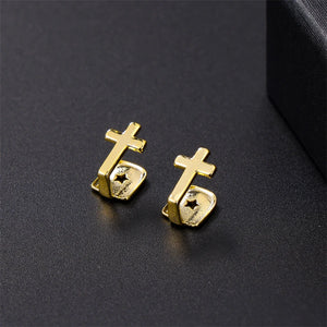 2pcs Cross CZ Micro Pave Teeth Caps Grillz Men Women Jewelry