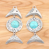 2pcs Fish Bone & Faux Stone Charms Pendants for DIY Necklace Jewelry 94x36mm