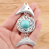 2pcs Fish Bone & Faux Stone Charms Pendants for DIY Necklace Jewelry 94x36mm