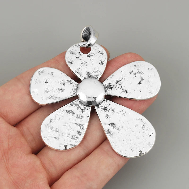 2pcs Tibetan Silver Sun Flower Charms Pendants DIY Necklace Jewelry