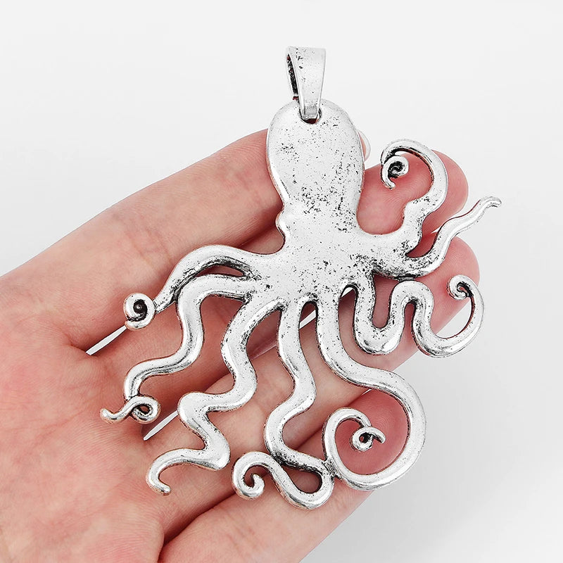 2pcs Tibetan Silver Large Octopus Squid Charms Pendant Steampunk Necklace