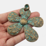2pcs Tibetan Silver/Verdigris Patina Hammered Large Flower Charms Pendant