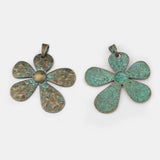 2pcs Tibetan Silver/Verdigris Patina Hammered Large Flower Charms Pendant
